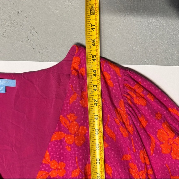 NEW! Draper James RSVP Hot Pink Orange Floral Wrap Top Fit Flare Dress 2X - Picture 10 of 16